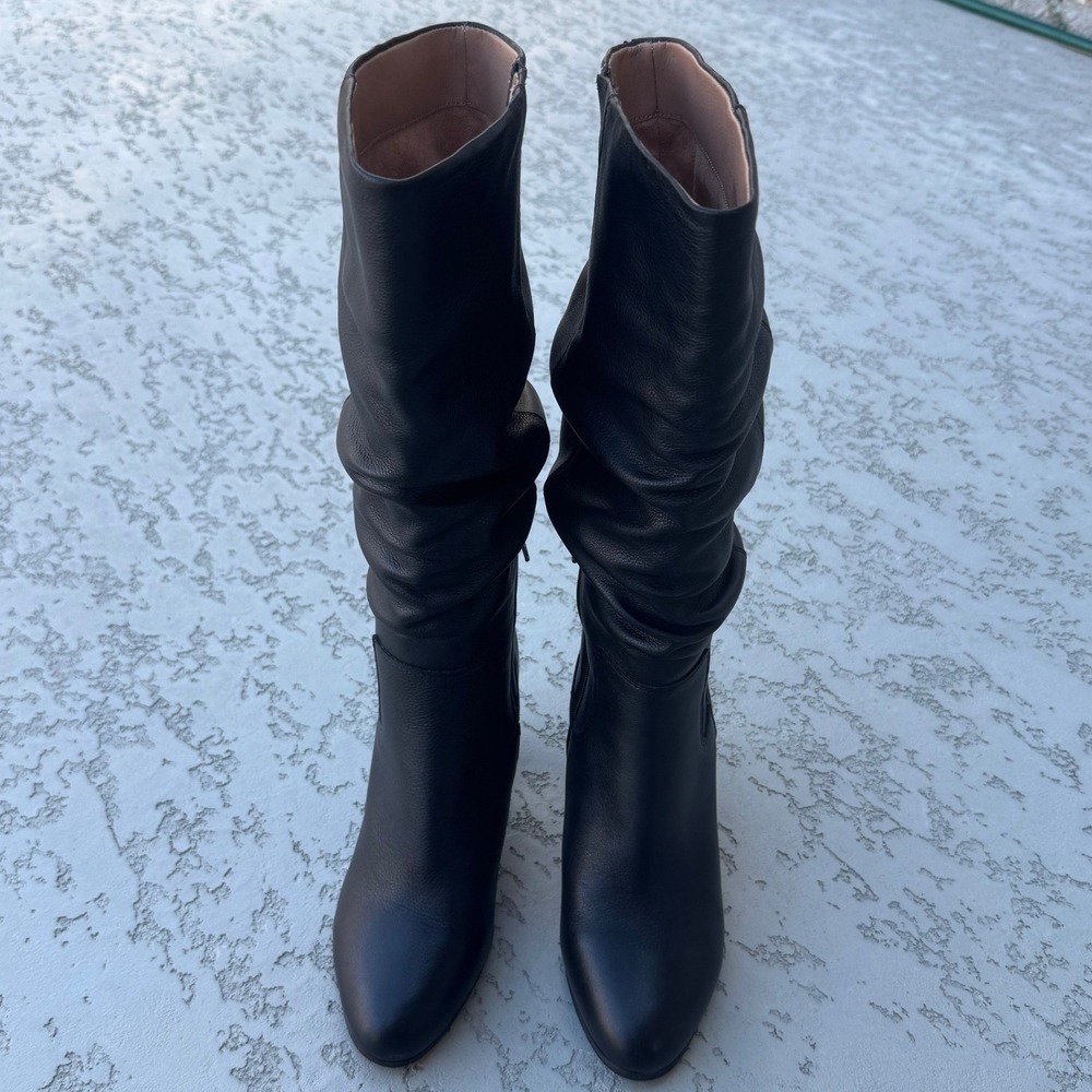Vionic Lolita Black Leather Slouchy Block Heel Tall Boots TVW5431 8-8.5